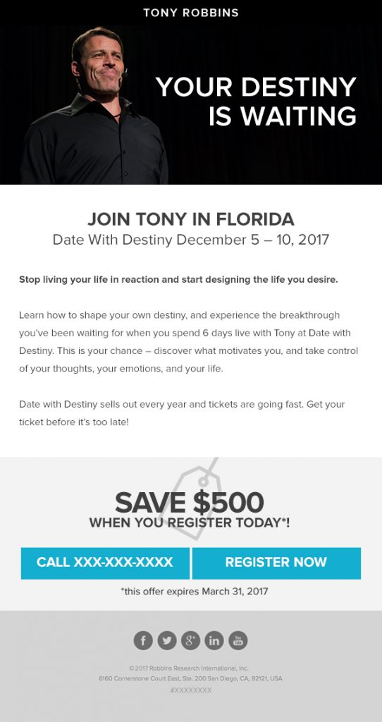 Tony Robbins Marketo Email